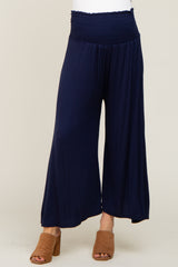 Navy Smocked Wide Leg Maternity Pants