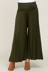 Olive Smocked Wide Leg Maternity Pants