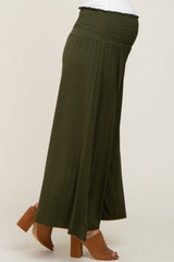 Olive Smocked Wide Leg Maternity Pants