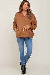 Mocha Collared Pullover Maternity Sweater