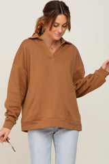 Mocha Collared Pullover Maternity Sweater