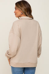 Beige Collared Pullover Maternity Sweater