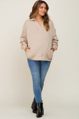 Beige Collared Pullover Maternity Sweater