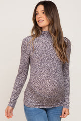 Purple Floral Turtleneck Long Sleeve Maternity Top