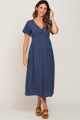 Navy Blue V-Neck Maternity Midi Dress