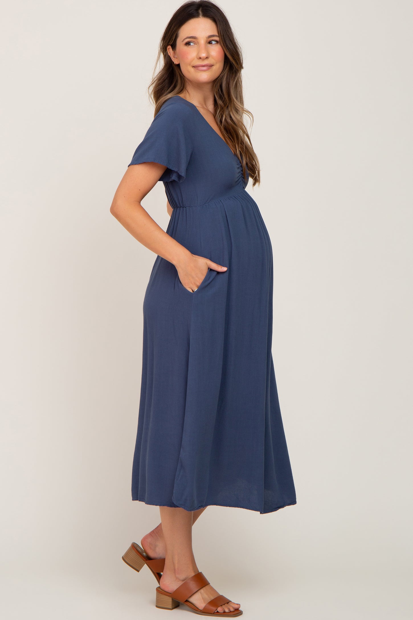 Navy Blue V-Neck Maternity Midi Dress – PinkBlush