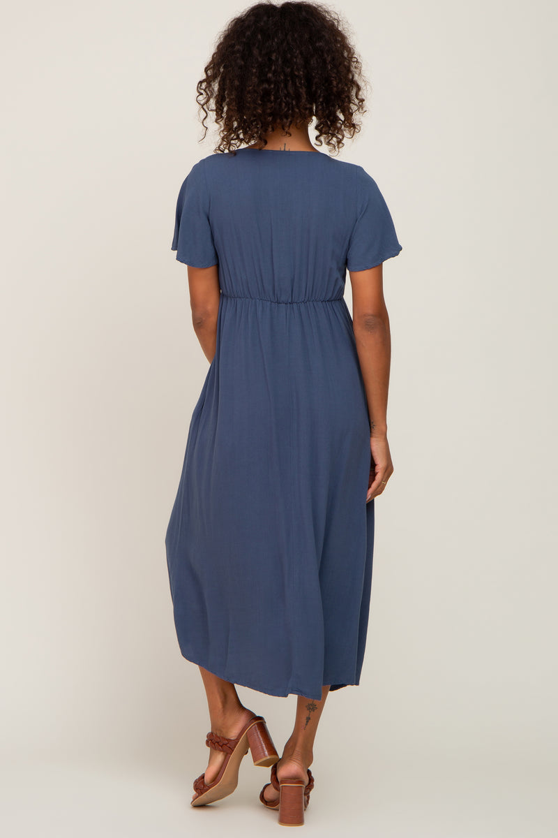 Navy Blue V-Neck Midi Dress – PinkBlush