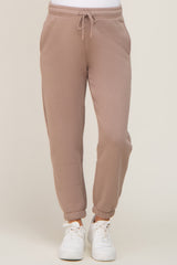 Taupe Basic Fleece Maternity Sweatpants