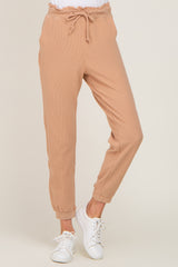 Taupe Ribbed Drawstring Joggers