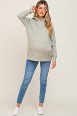 Sage Fleece Front Pocket Maternity Hoodie