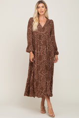 Brown Floral Button Down Tiered Maxi Dress