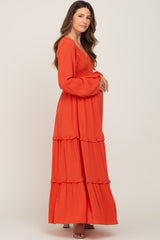 Rust Smocked Tiered Maternity Midi Dress