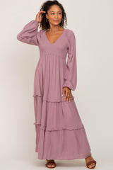 Mauve Smocked Tiered Maternity Midi Dress