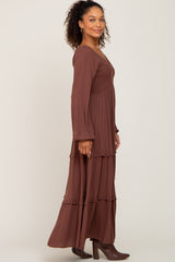 Mocha Smocked Tiered Midi Dress