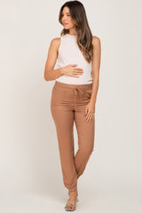 Camel Drawstring Tapered Jogger Maternity Pants