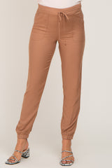 Camel Drawstring Tapered Jogger Maternity Pants