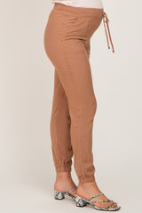 Camel Drawstring Tapered Jogger Maternity Pants