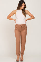 Camel Drawstring Tapered Jogger Maternity Pants