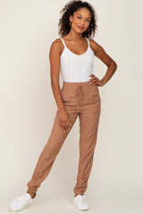 Camel Drawstring Tapered Jogger Maternity Pants