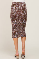 Brown Floral Ruched Cinched Side Slit Maternity Skirt