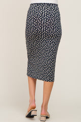 Navy Floral Ruched Cinched Side Slit Maternity Skirt