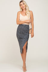 Navy Floral Ruched Cinched Side Slit Skirt