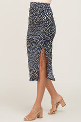 Navy Floral Ruched Cinched Side Slit Skirt