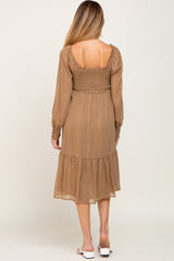 Mocha Shimmer Smocked Long Sleeve Maternity Dress