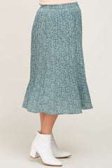 Green Animal Print Pleated Maternity Midi Skirt