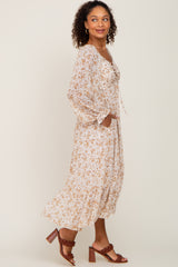 Ivory Floral Chiffon Ruffle Maxi Dress