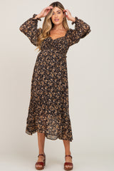 Black Floral Chiffon Ruffle Maternity Maxi Dress