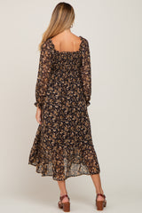 Black Floral Chiffon Ruffle Maternity Maxi Dress