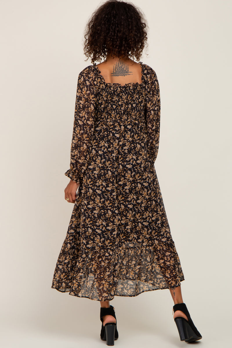 Black Floral Chiffon Ruffle Maxi Dress – PinkBlush