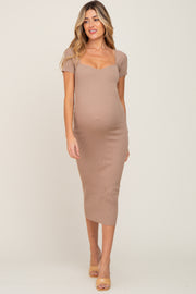 Mocha Ribbed Maternity Midi Dress