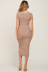 Mocha Ribbed Maternity Midi Dress