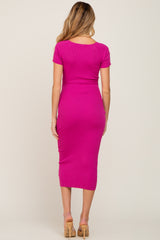 Fuchsia Ribbed Maternity Midi Dress