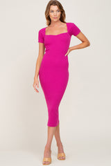 Fuchsia Ribbed Midi Dress