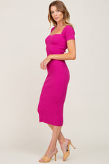 Fuchsia Ribbed Midi Dress