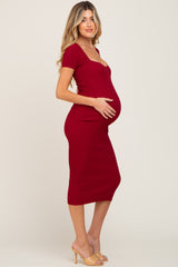 Burgundy Ribbed Maternity Midi Dress