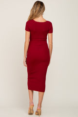 Burgundy Ribbed Maternity Midi Dress