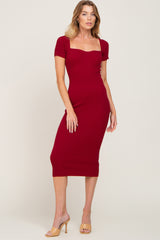 Burgundy Ribbed Maternity Midi Dress