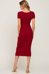 Burgundy Ribbed Midi Dress