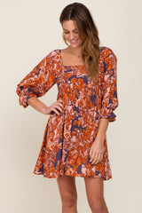 Navy Rust Floral Puff Sleeve Maternity Mini Dress