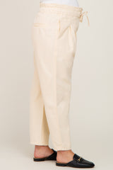 Beige Drawstring Pleated Maternity Denim Pants