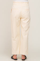 Beige Drawstring Pleated Maternity Denim Pants