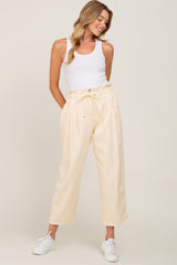 Beige Drawstring Pleated Denim Pants