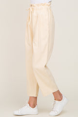 Beige Drawstring Pleated Denim Pants