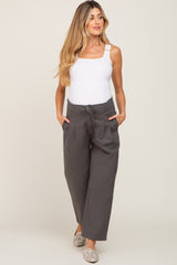 Charcoal Drawstring Pleated Maternity Denim Pants