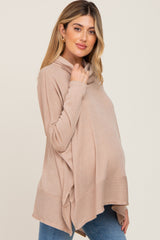 Taupe Ribbed Knit Turtleneck Maternity Top