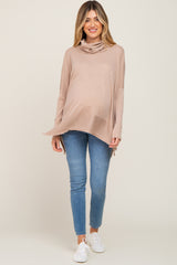 Taupe Ribbed Knit Turtleneck Maternity Top